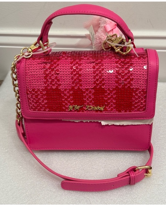 Betsey Johnson Handbags - BETSEY Johnson MYLO PINK SEQUIN satchel CROSSBODY BAG pink teddy BEAR bag CHARM